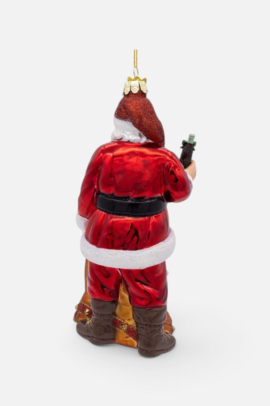 Coca-Cola Glass Santa With Bag Ornament – side view