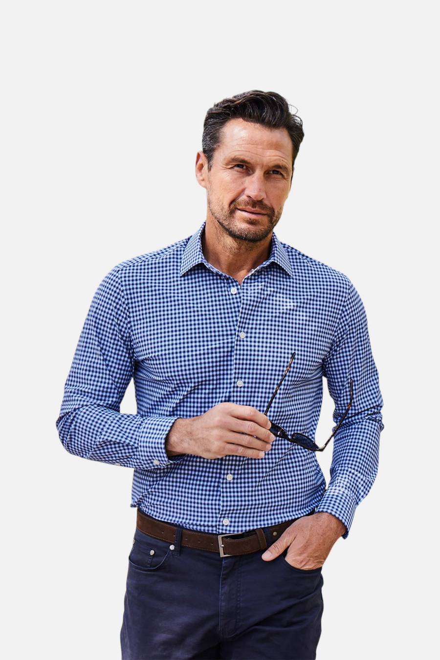 Collars & Co Apex Dress Shirt in Navy and Sky Gingham – back view