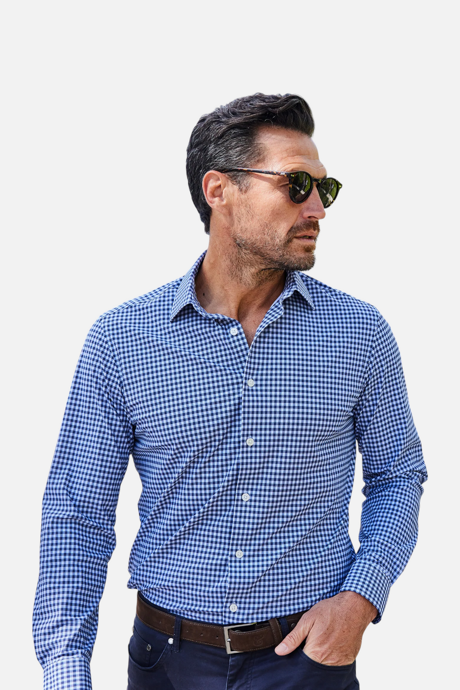 Collars & Co Apex Dress Shirt in Navy and Sky Gingham – front view