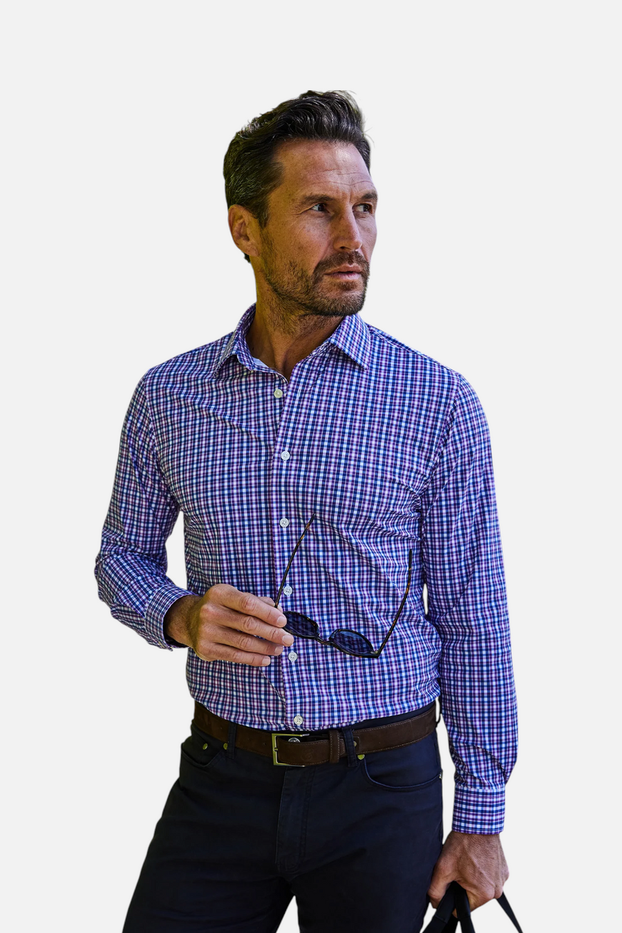 Collars & Co Apex Dress Shirt Purple and Blue Tattersall – back view