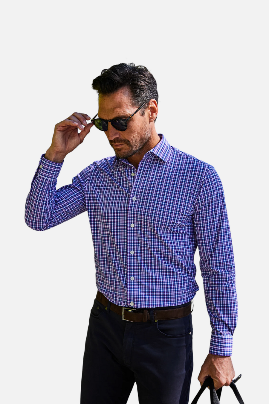 Collars & Co Apex Dress Shirt Purple and Blue Tattersall – front view