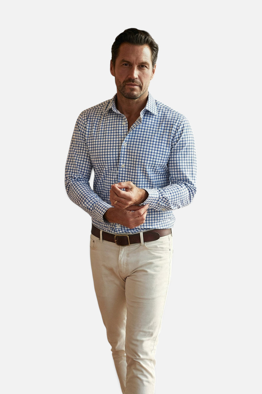 Collars & Co Apex Performance Dress Shirt in Blue Grid Check – back view