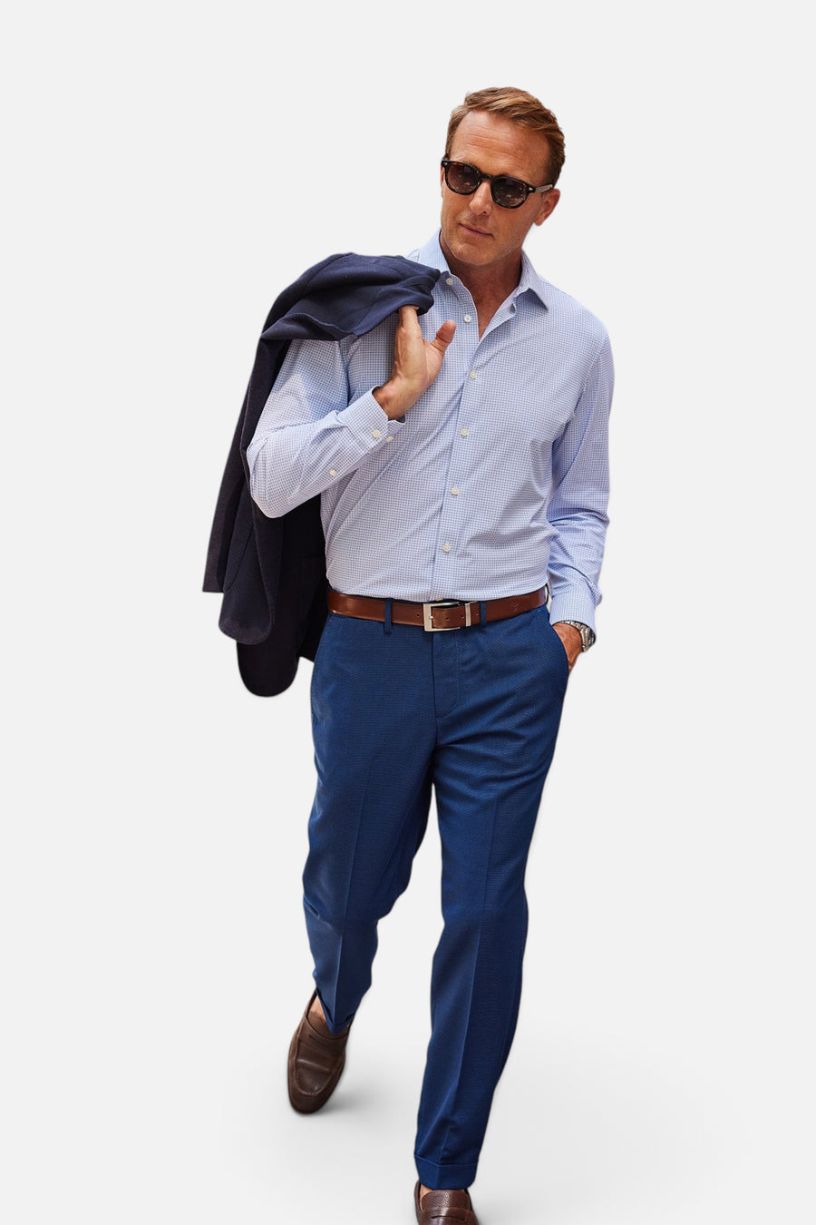 Collars & Co Apex Performance Dress Shirt in Cobalt Mosaic – front view