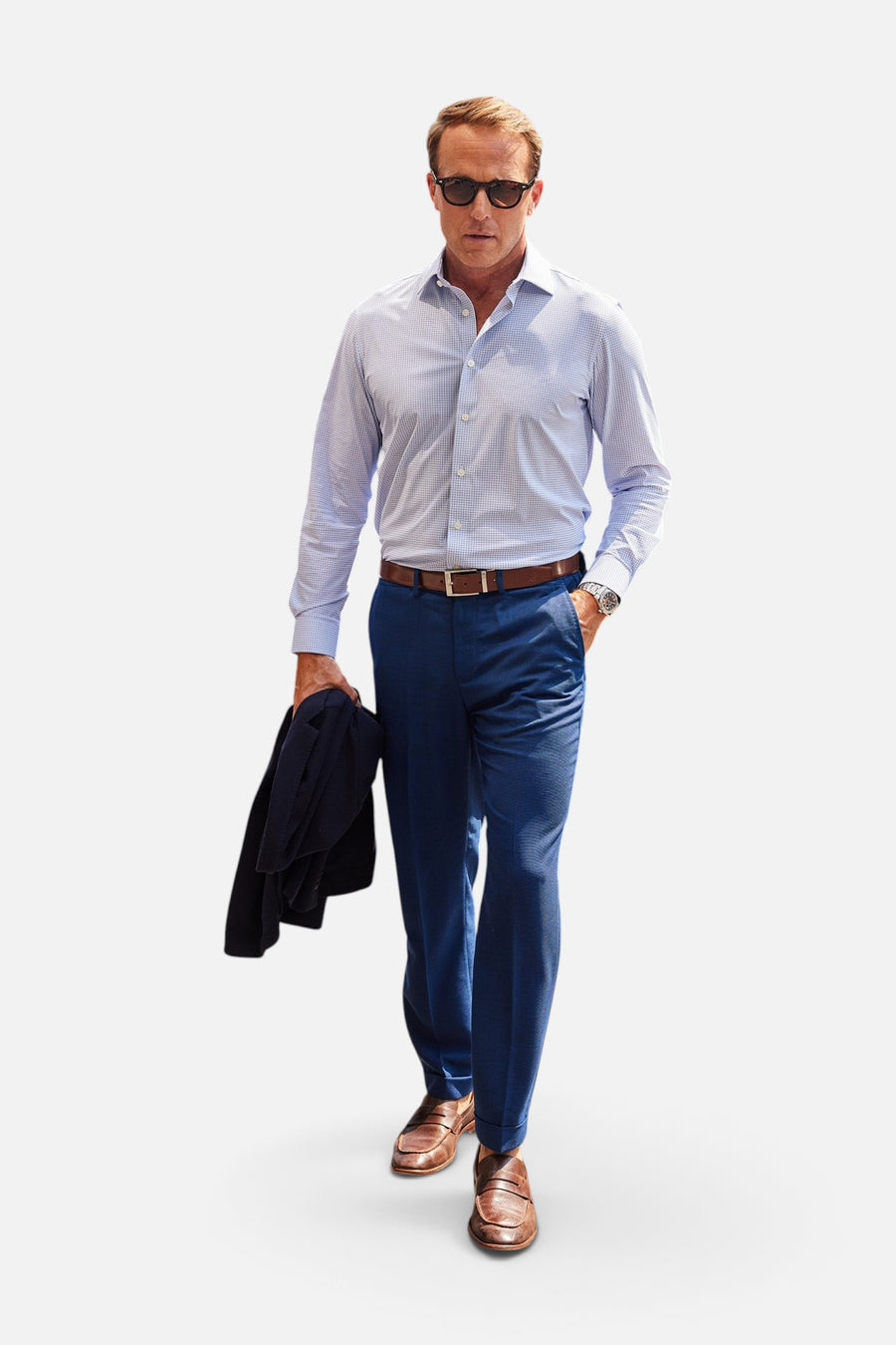 Collars & Co Apex Performance Dress Shirt in Cobalt Mosaic – side view