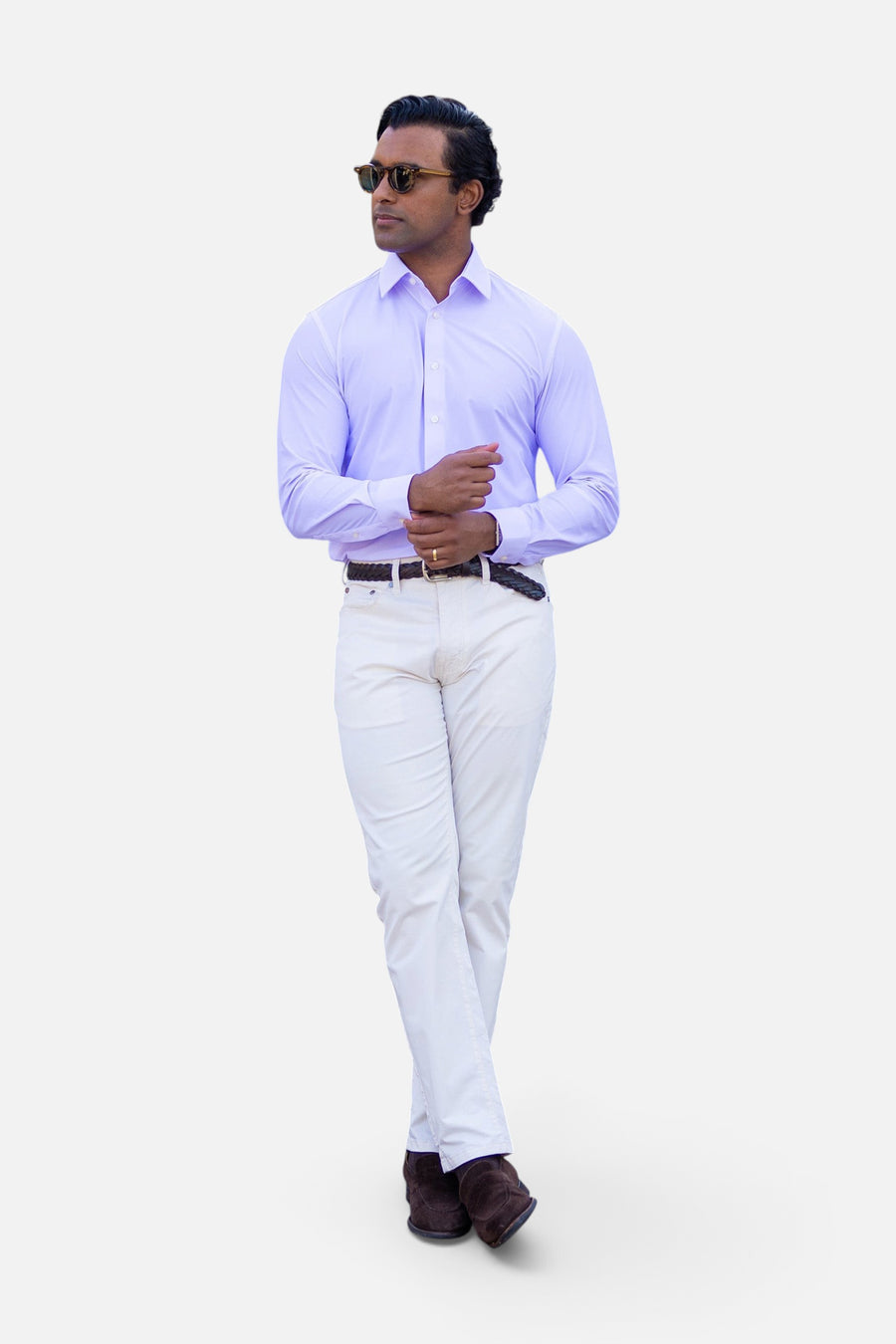 Collars & Co Apex Performance Dress Shirt in Lavender Herringbone – front view