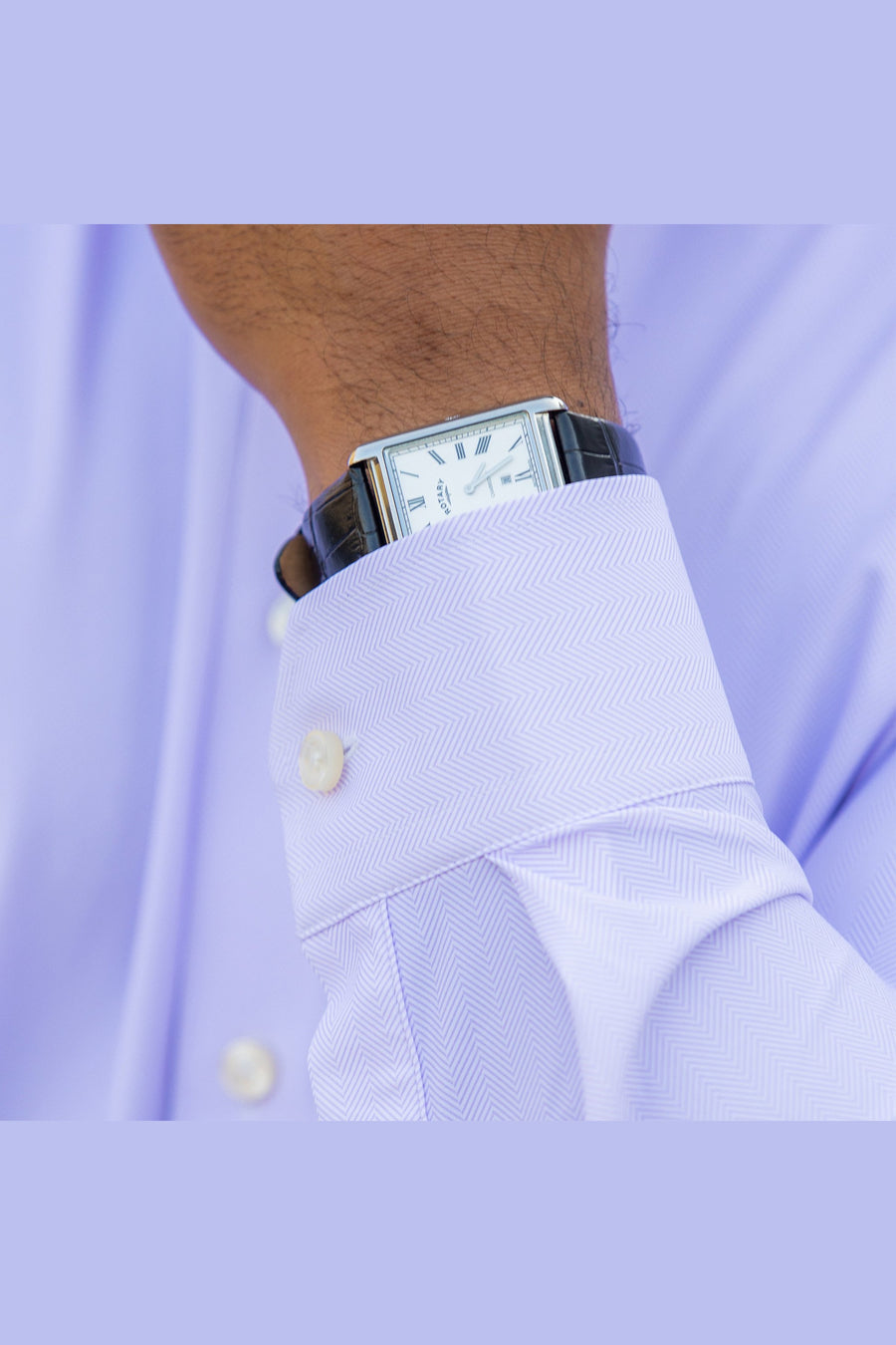 Collars & Co Apex Performance Dress Shirt in Lavender Herringbone – side view