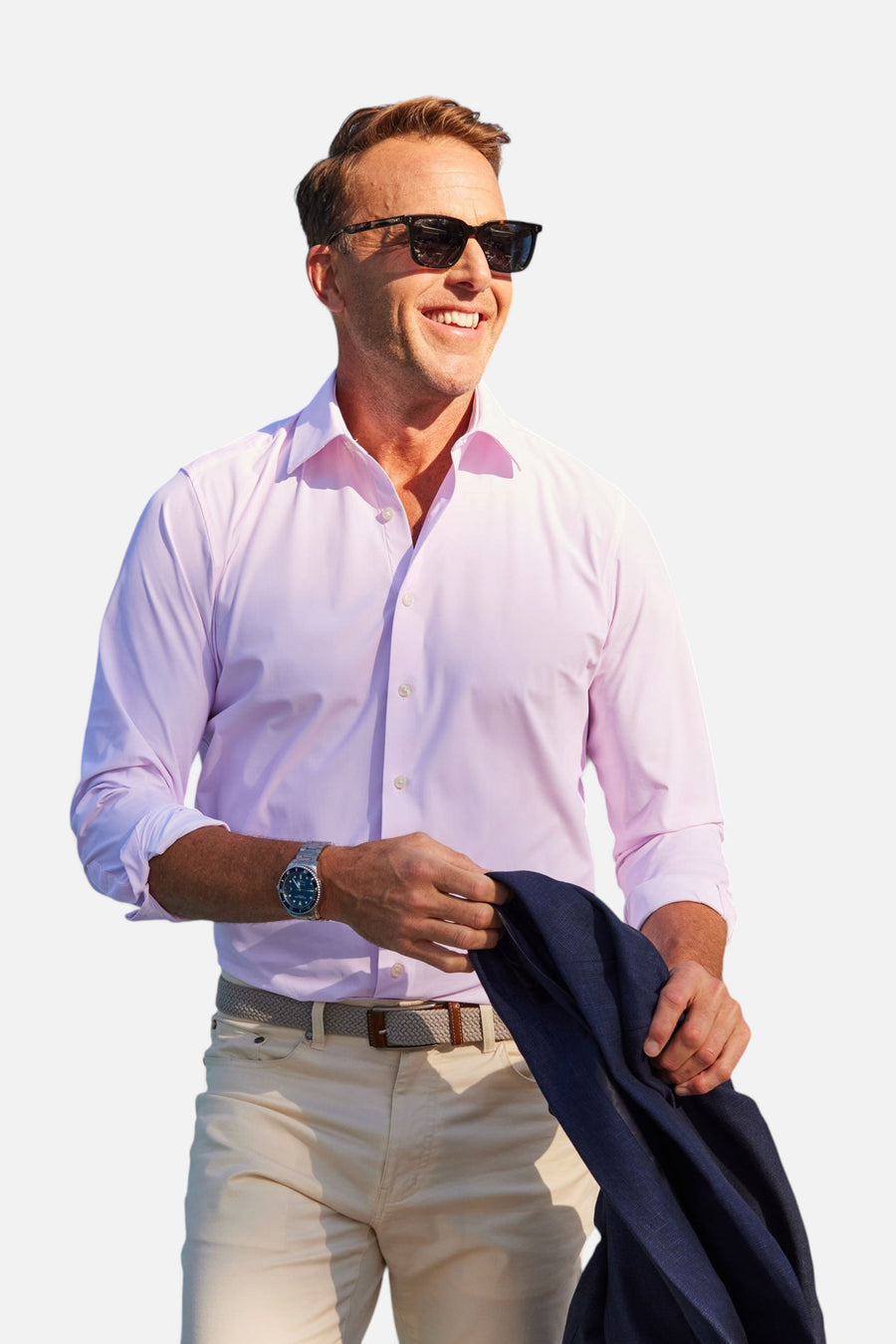 Collars & Co Apex Performance Dress Shirt in Light Pink Twill – flat lay