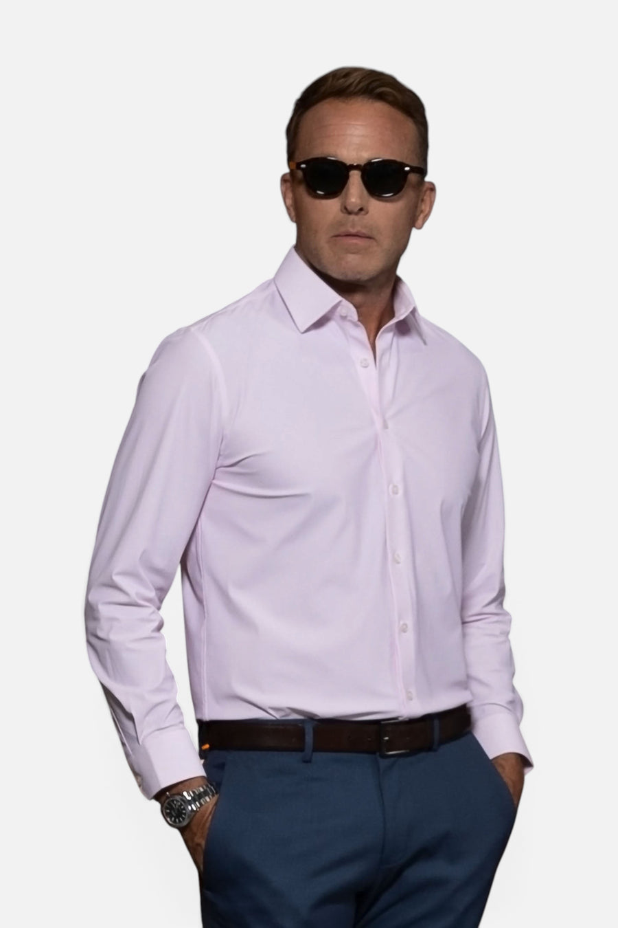 Collars & Co Apex Performance Dress Shirt in Light Pink Twill – front view