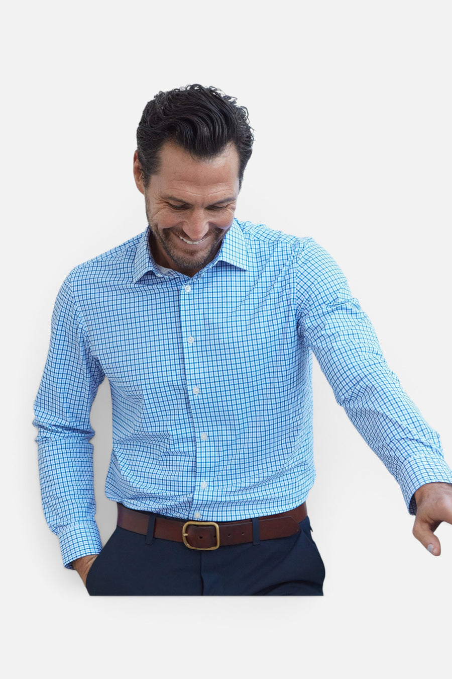 Collars & Co Apex Performance Dress Shirt in Vincento Blue Tattersall – back view