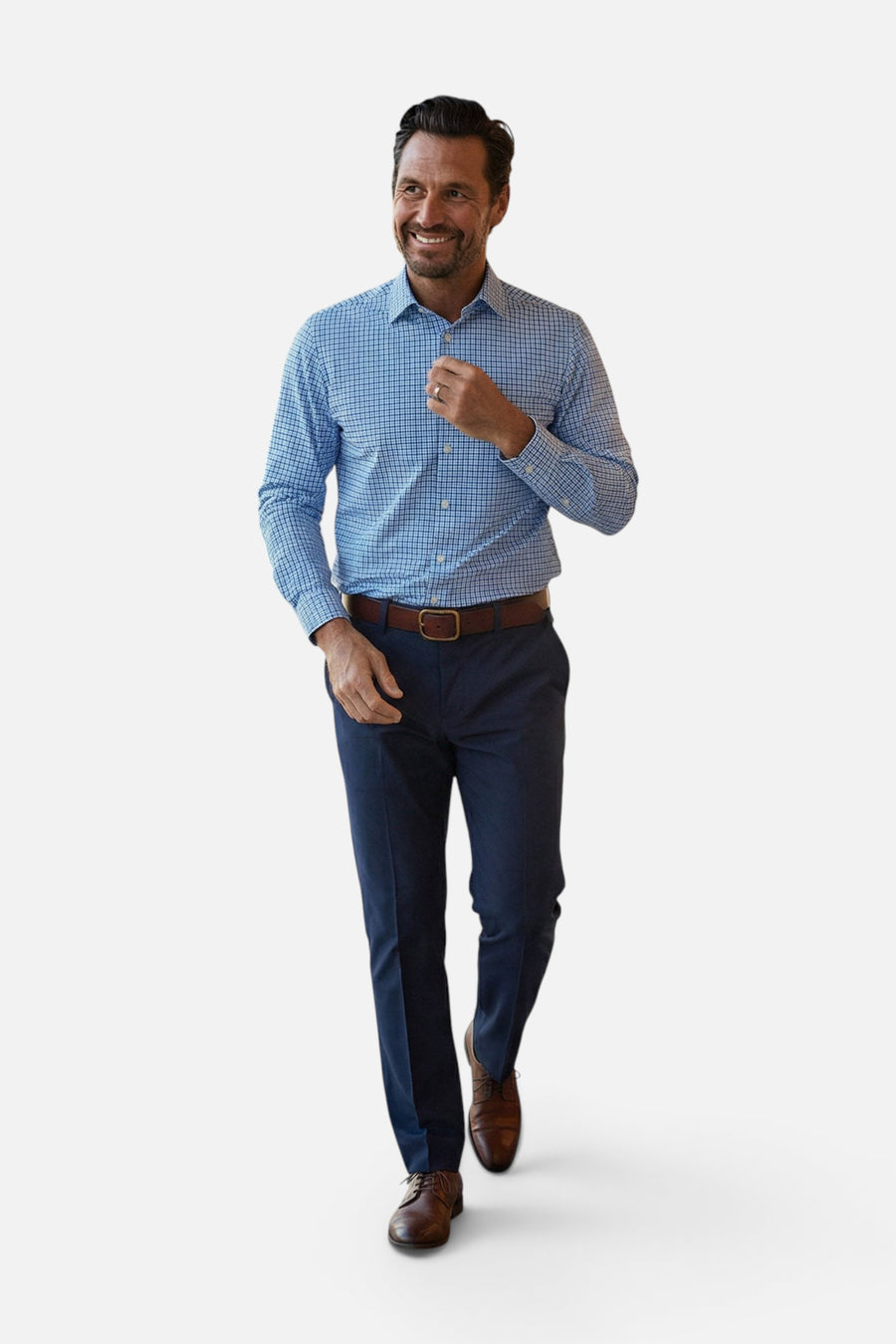 Collars & Co Apex Performance Dress Shirt in Vincento Blue Tattersall – side view