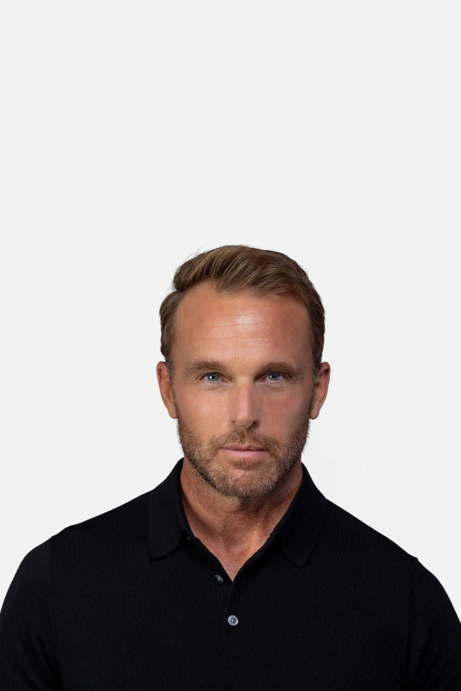 Collars & Co Bellagio Three Button Long Sleeve Merino Polo in Black – back view