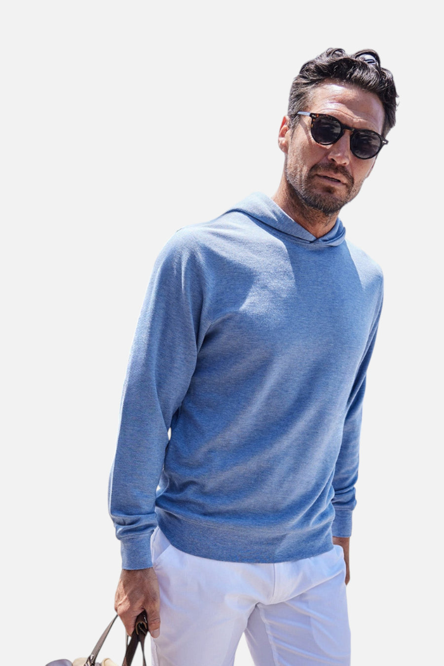 Collars & Co Cloud Cotton Hoodie in Medium Blue – back view