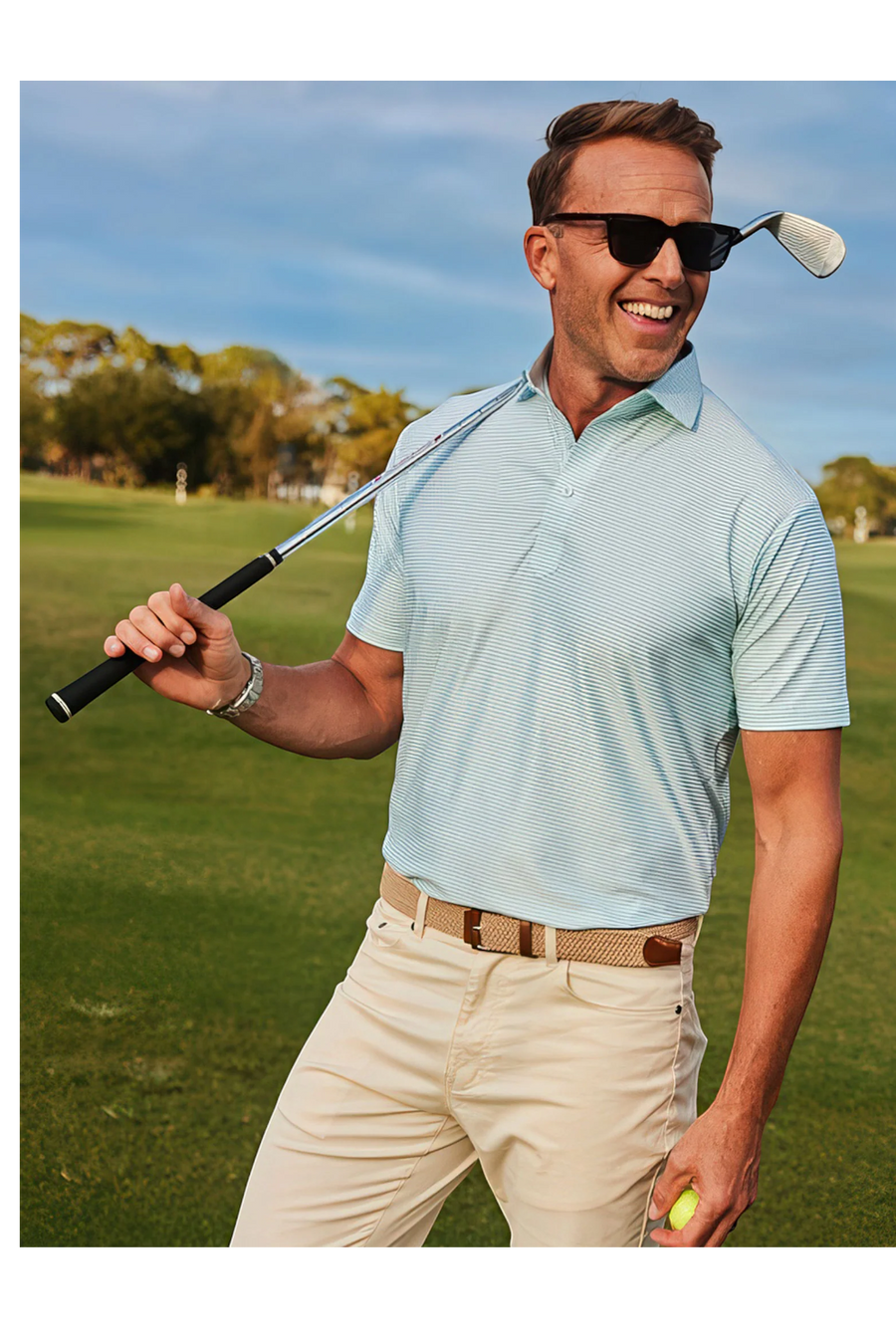 Collars & Co Featherweight Flex Polo in Augusta Green Stripe – detail