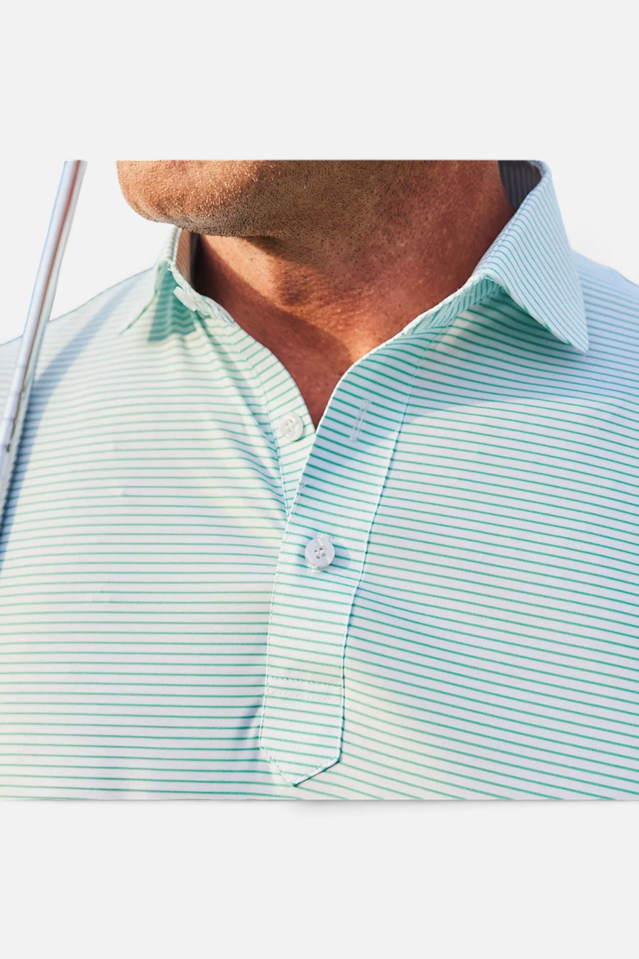 Collars & Co Featherweight Flex Polo in Augusta Green Stripe – side view