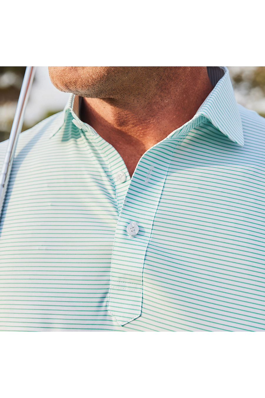 Collars & Co Featherweight Flex Polo in Augusta Green Stripe – side view