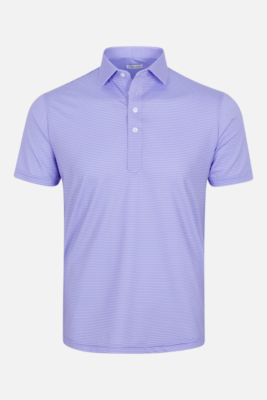 Collars & Co Featherweight Flex Polo in Brookline Lavender With Turquoise Stripe – detail