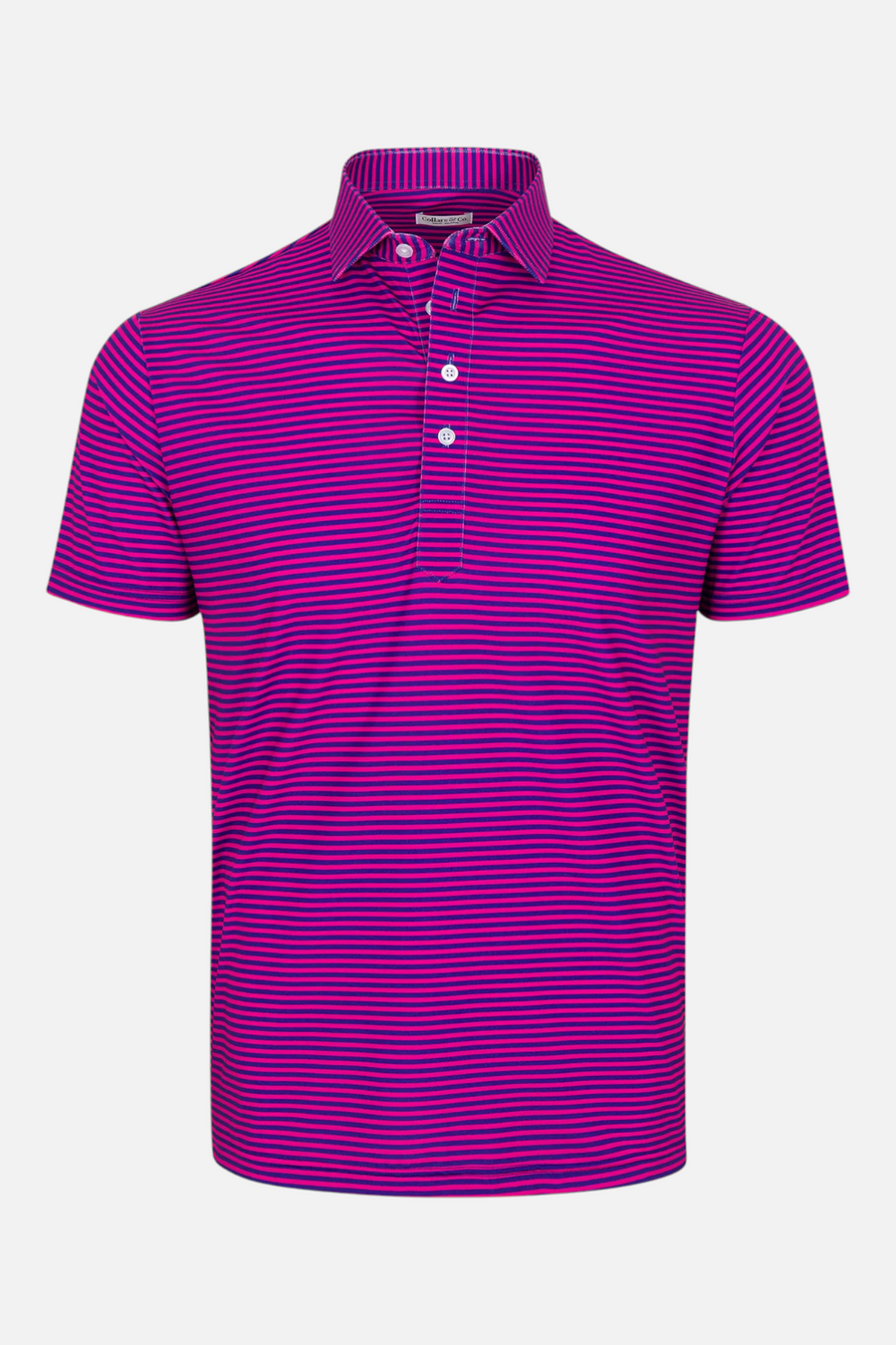 Collars & Co Featherweight Flex Polo in Collins Berry with Navy Stripe – detail