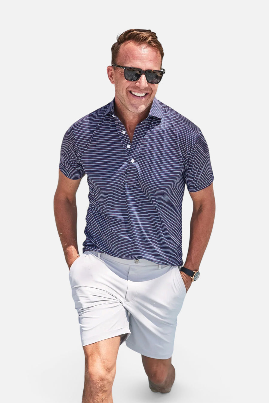 Collars & Co Featherweight Flex Polo in Liberty Navy – back view