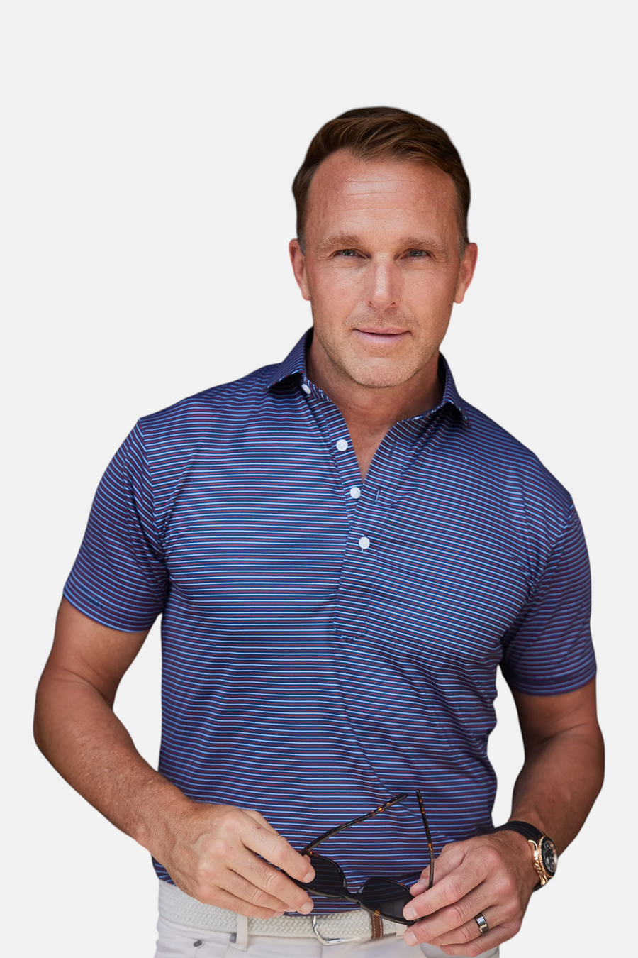 Collars & Co Featherweight Flex Polo in Liberty Navy – front view