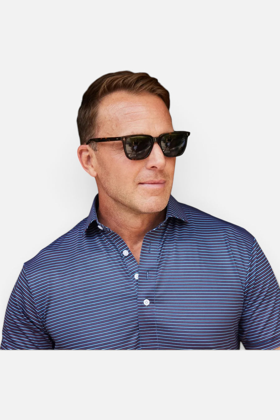 Collars & Co Featherweight Flex Polo in Liberty Navy – side view