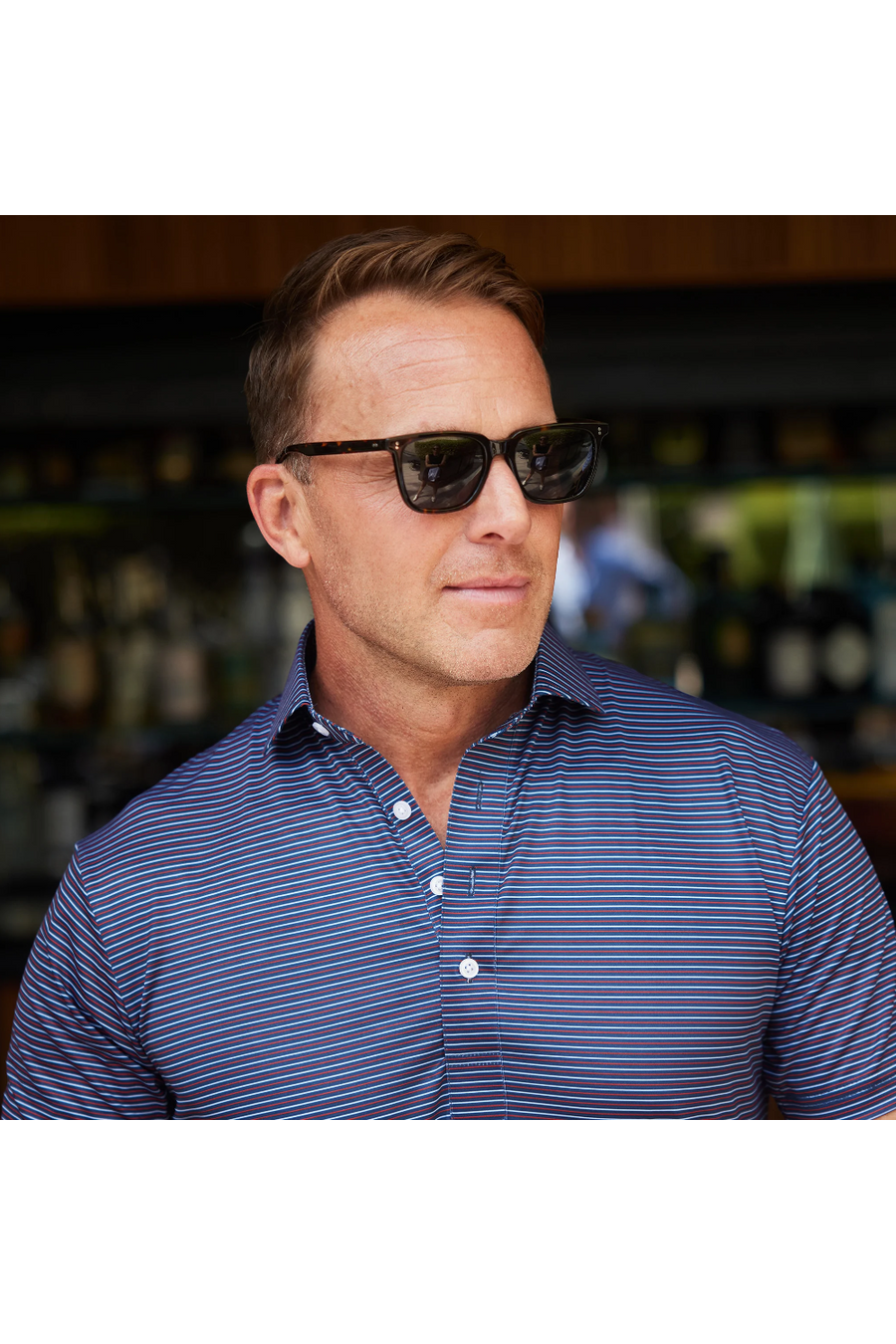 Collars & Co Featherweight Flex Polo in Liberty Navy – side view