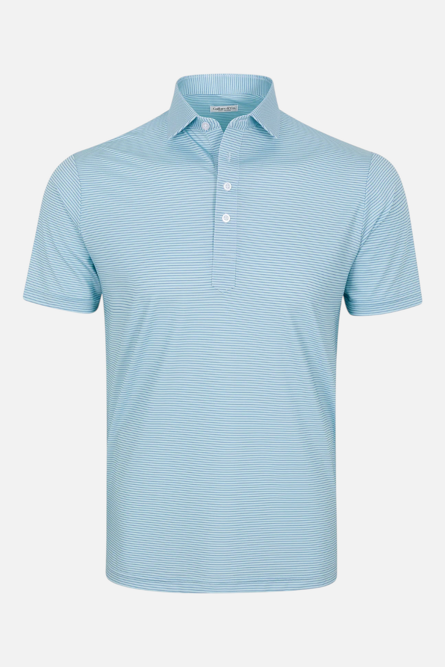 Collars & Co Featherweight Flex Polo in Middleton Sage with Navy Stripe – detail