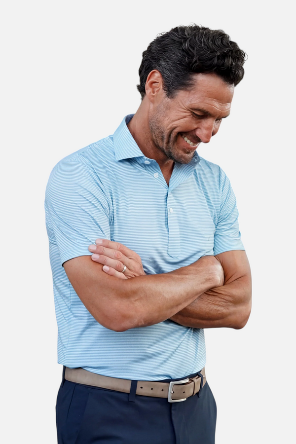 Collars & Co Featherweight Flex Polo in Middleton Sage with Navy Stripe