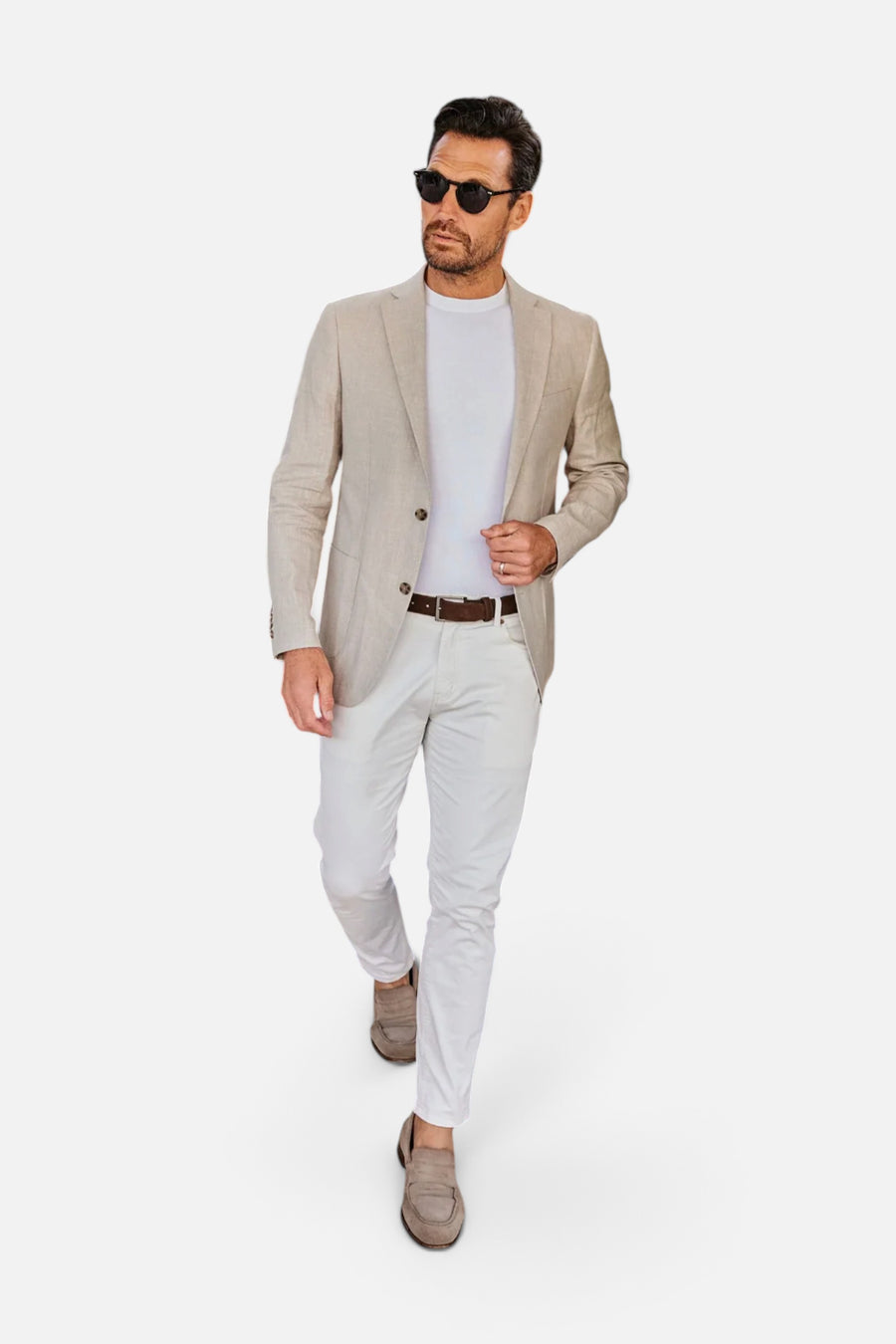 Collars & Co Lorenzo Linen & Cotton Blazer in Sand – back view