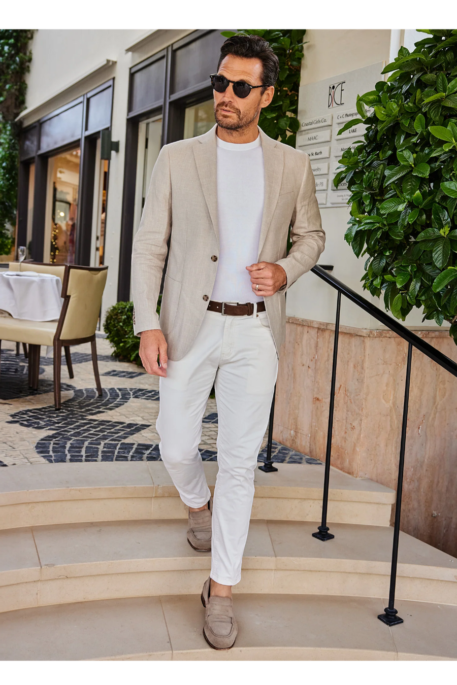 Collars & Co Lorenzo Linen & Cotton Blazer in Sand – back view