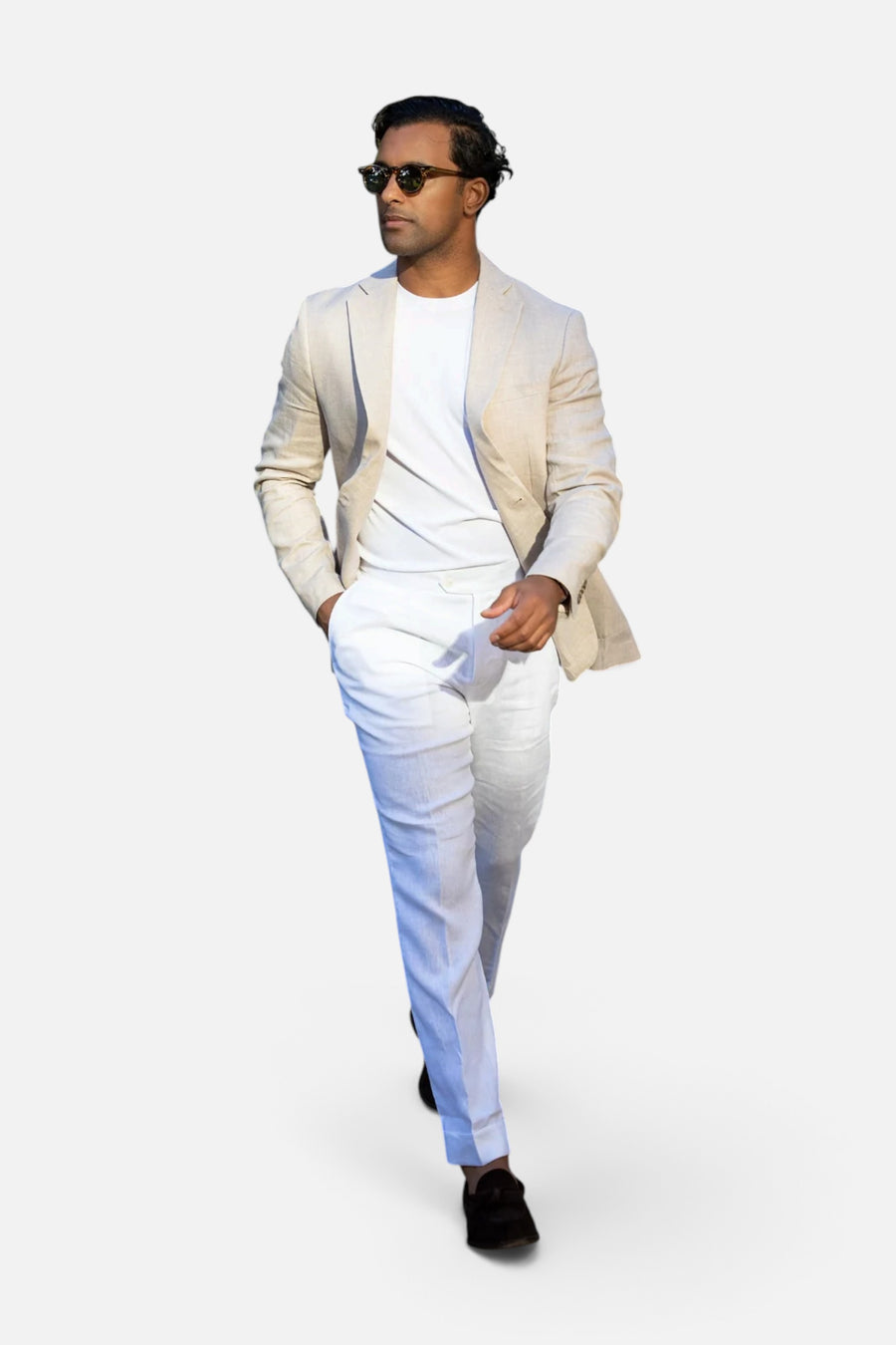 Collars & Co Lorenzo Linen & Cotton Blazer in Sand – detail