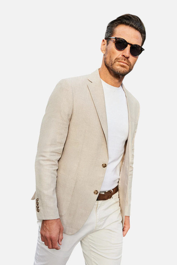 Collars & Co Lorenzo Linen & Cotton Blazer in Sand