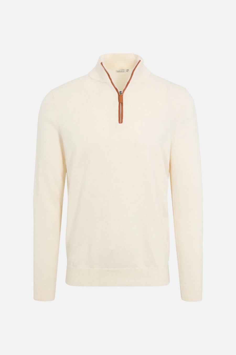 Collars & CO Luxury Touch Cotton and Cashmere Quarter Zip Sweater in Cream – front view