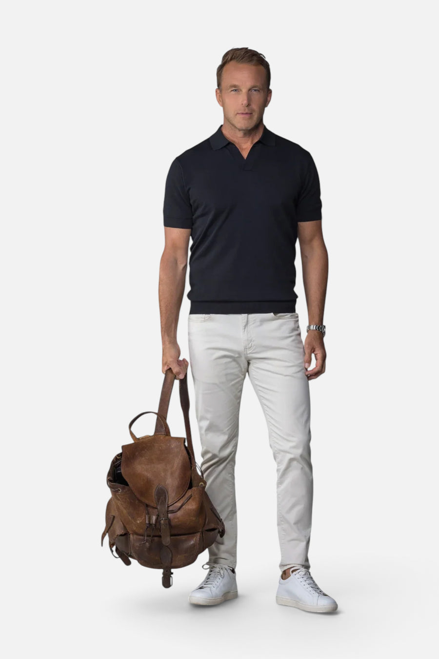 Collars & Co Maranello Mid-Weight Cotton & Silk Buttonless Polo in Black – alternate