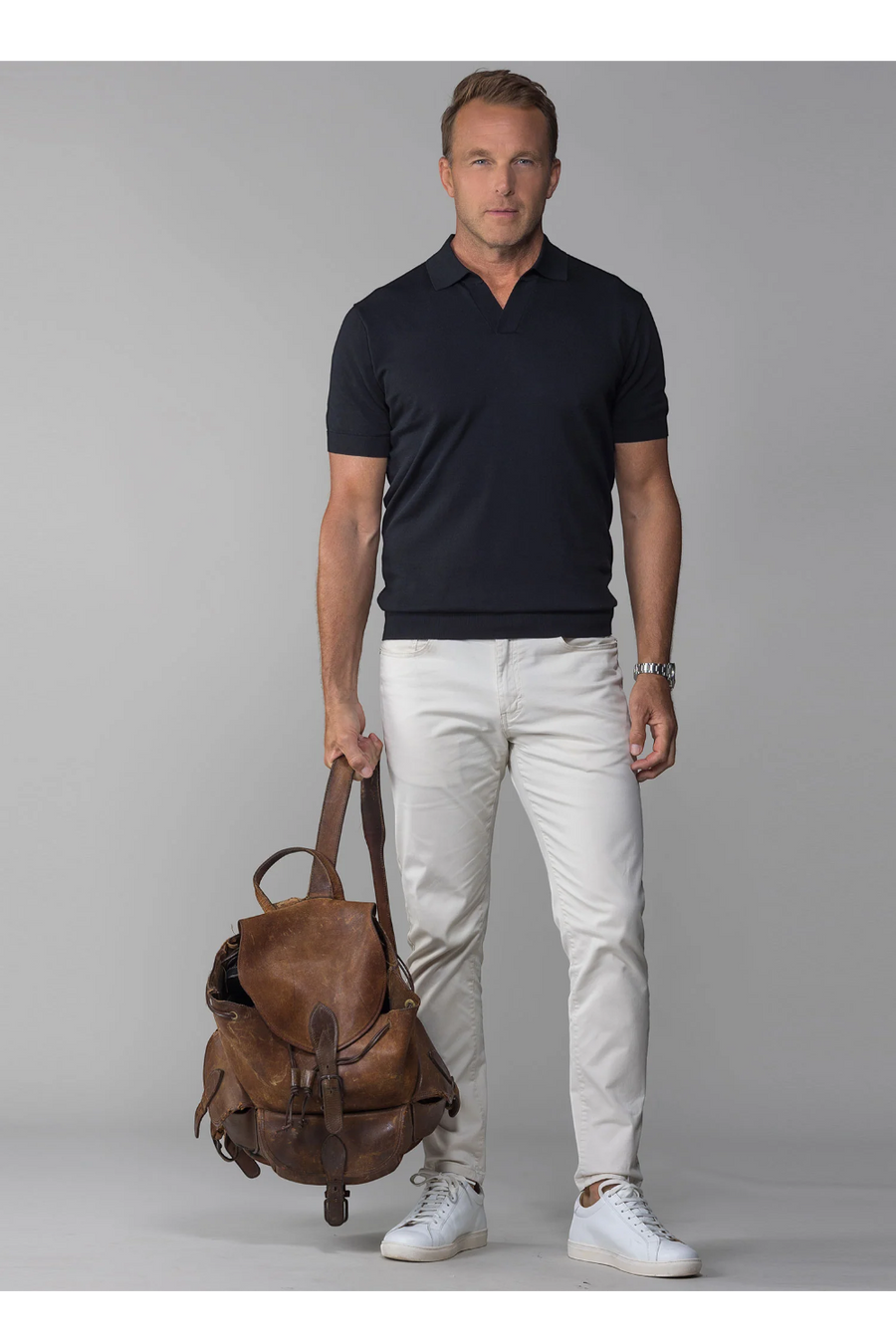 Collars & Co Maranello Mid-Weight Cotton & Silk Buttonless Polo in Black – alternate