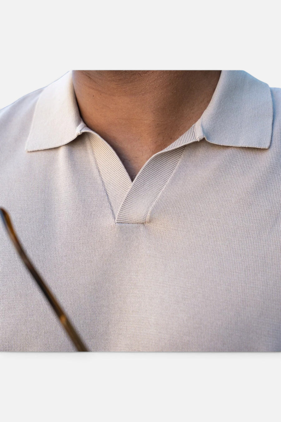 Collars & Co Maranello Mid-Weight Cotton & Silk Buttonless Polo in Sand – back view