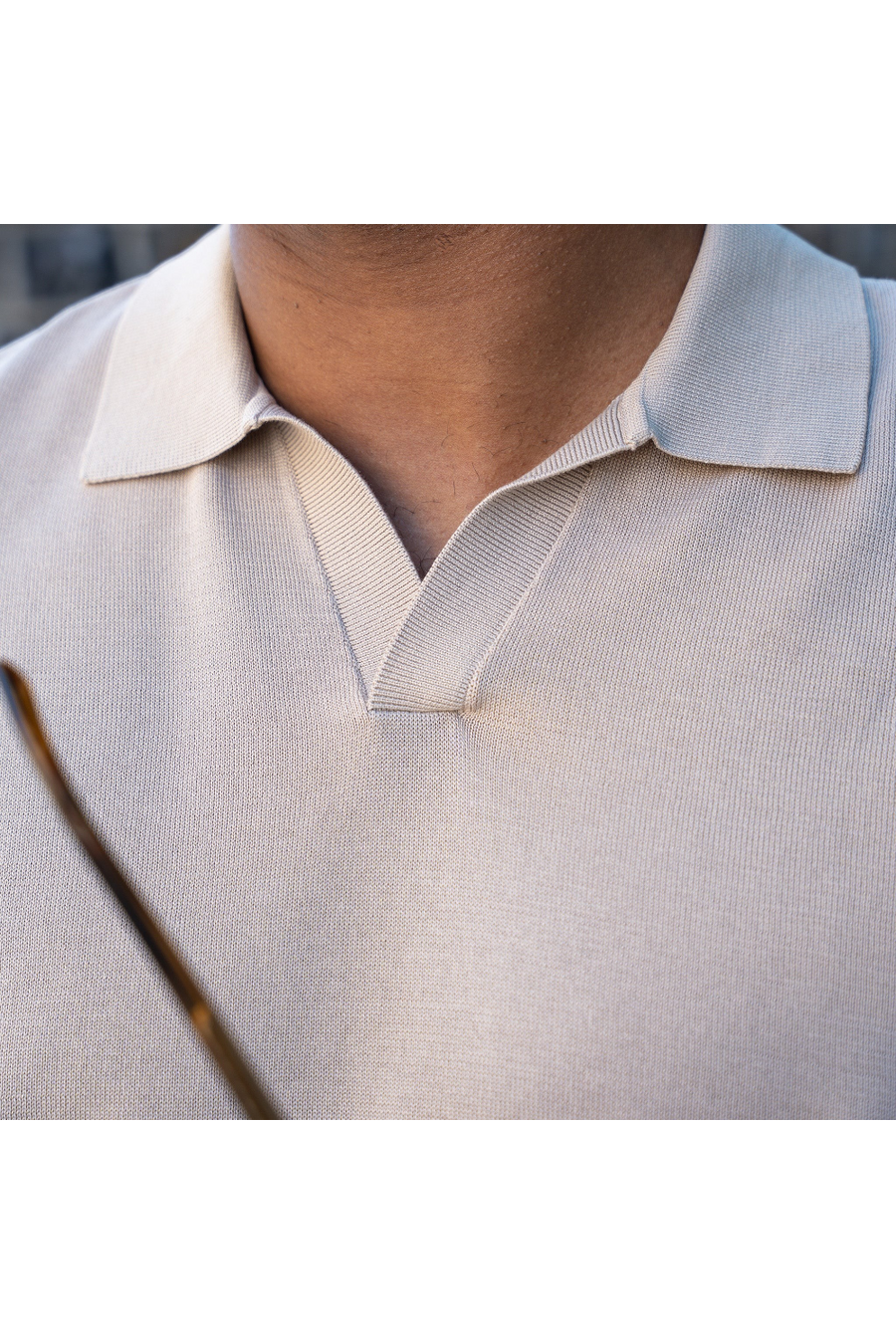 Collars & Co Maranello Mid-Weight Cotton & Silk Buttonless Polo in Sand – back view