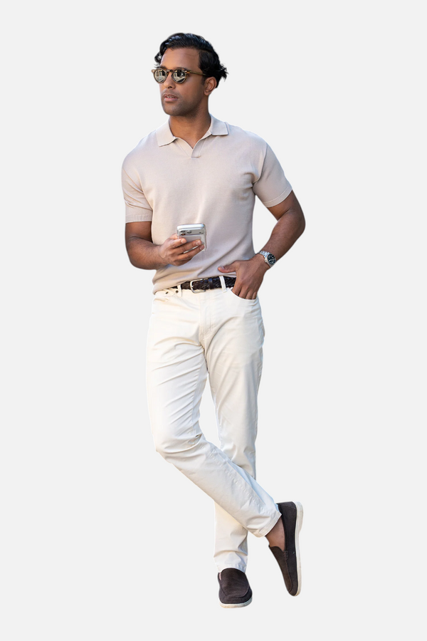 Collars & Co Maranello Mid-Weight Cotton & Silk Buttonless Polo in Sand