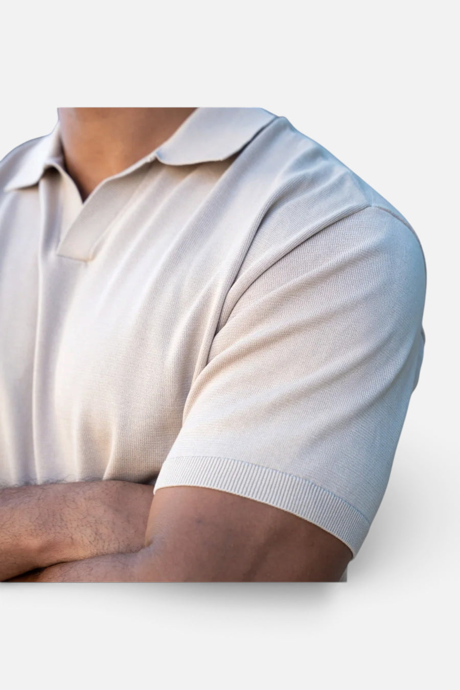 Collars & Co Maranello Mid-Weight Cotton & Silk Buttonless Polo in Sand – side view