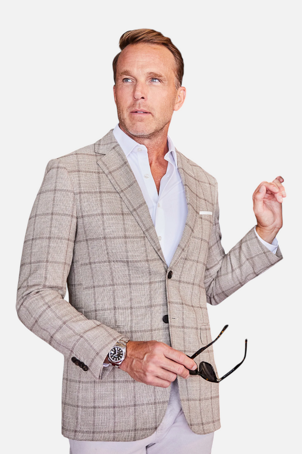 Collars & Co Maverick Travel Blazer in Beige Windowpane