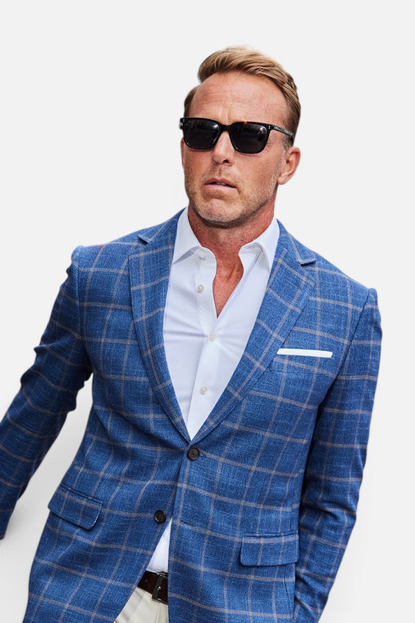 Collars & Co Maverick Travel Blazer in Dark Blue Windowpane