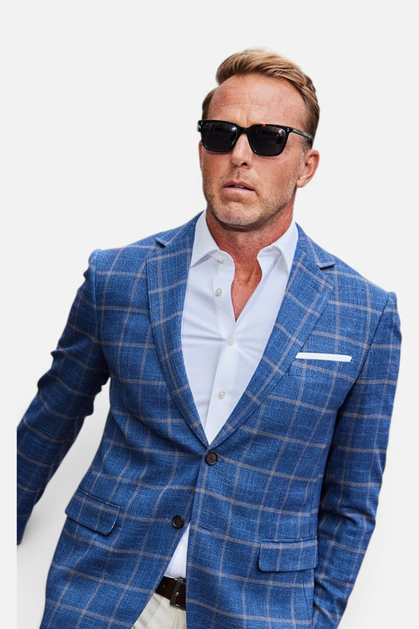 Collars & Co Maverick Travel Blazer in Dark Blue Windowpane