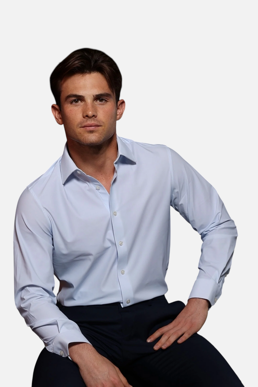 Collars & Co Men's Apex Performance Dress Shirt in Glacier Blue Twill – back view