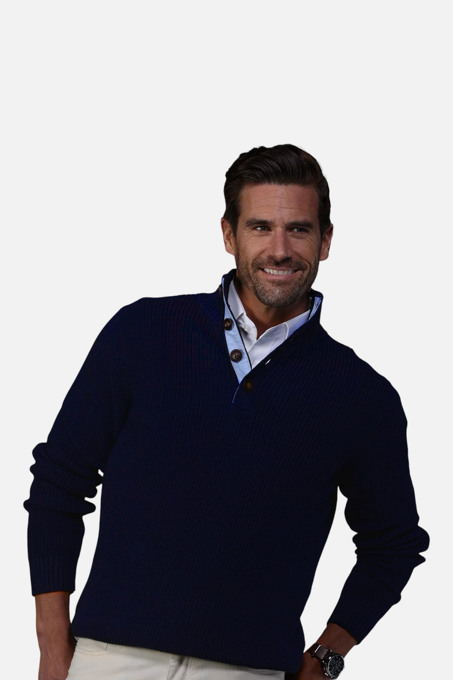 Collars & CO Men's Kennebunkport Cotton Sweater in Navy – back view