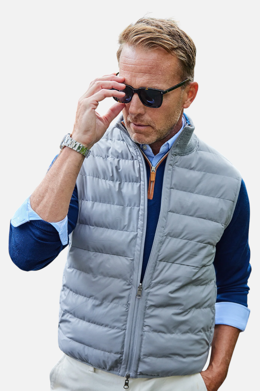 Collars & Co Men's Regent Reversible Quilted Wool Vest in Grey – back view