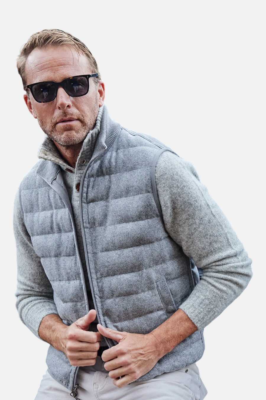 Collars & Co Men's Regent Reversible Quilted Wool Vest in Grey – front view