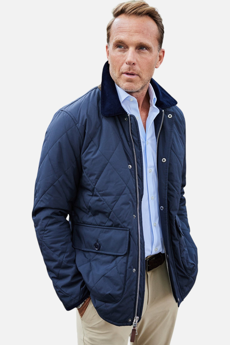 Collars & Co Middleburg Quilted Field Jacket in Navy – front view