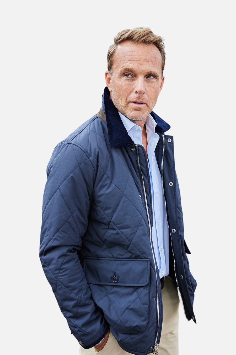 Collars & Co Middleburg Quilted Field Jacket in Navy – side view
