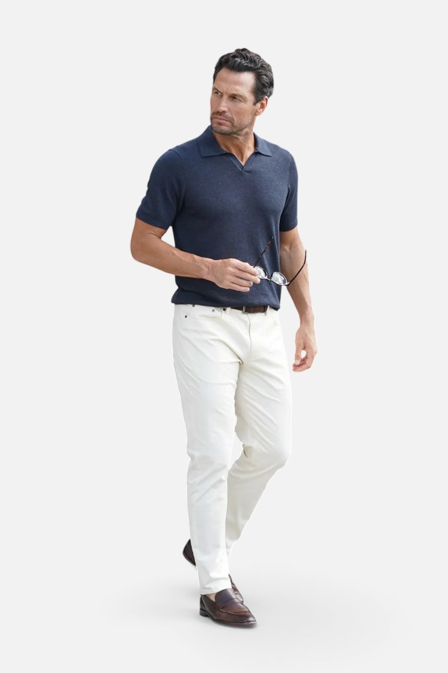 Collars & Co Ravello Summer Weight Linen Blend Polo in Navy – back view