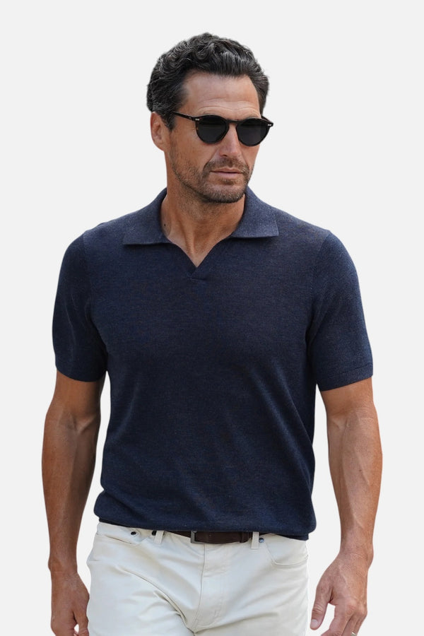 Collars & Co Ravello Summer Weight Linen Blend Polo in Navy