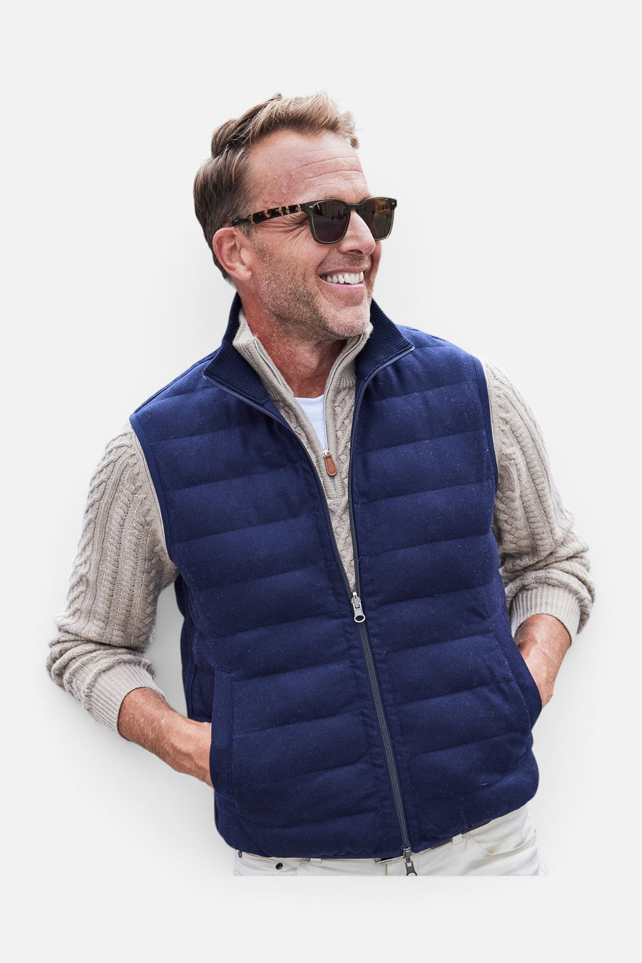 Collars & Co Regent Reversible Quilted Wool Vest in Navy – alternate